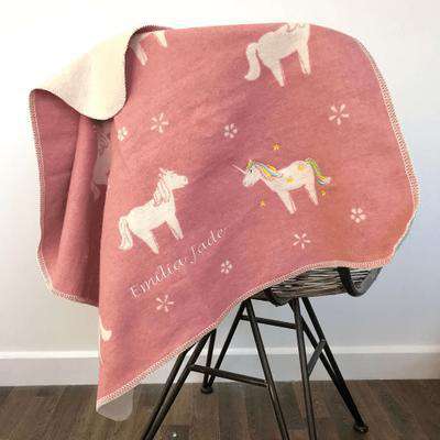 Personalised Embroidered Unicorn Baby Blanket - Pink