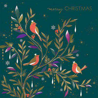 Robins and Jewelled Foliage Pack of 8 Luxury Christmas Cards - The Art File
