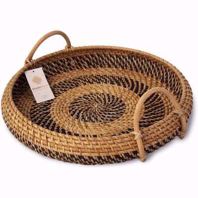 Round Rattan Woven Tray With Handles - 43cm