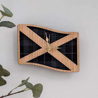 Scottish Saltire & Tartan Wooden Clock Small