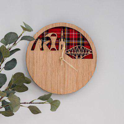 Scottish Skyline & Tartan Wooden Wall Clock