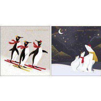 Skiing Penguins and Polar Bears Wallet Christmas Cards - The Art File