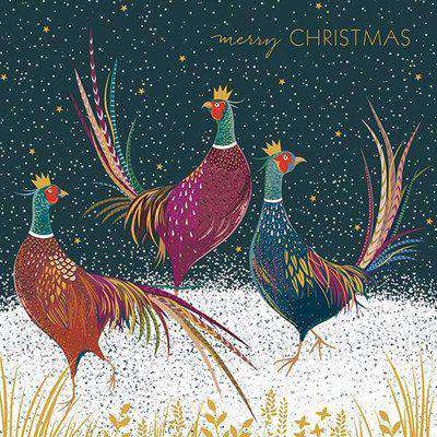 Three Crowned Pheasants Luxury Pack of 8 Christmas Cards - The Art File
