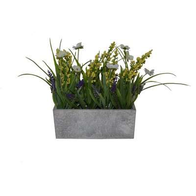 Artificial Lavender and Pansies Multi in Wooden Box 20cm Green and Grey