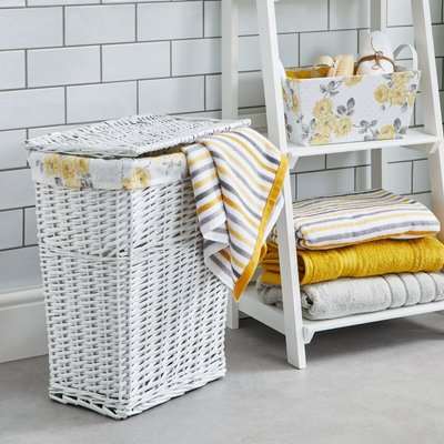 Ashbourne Wicker Laundry Basket Yellow, Grey and White