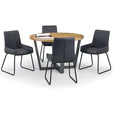 Brooklyn Round Dining Table with 4 Soho Chairs Brown/Charcoal