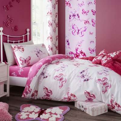 Catherine Lansfield Butterfly Pink Single Duvet Cover and Pillowcase Set Pink