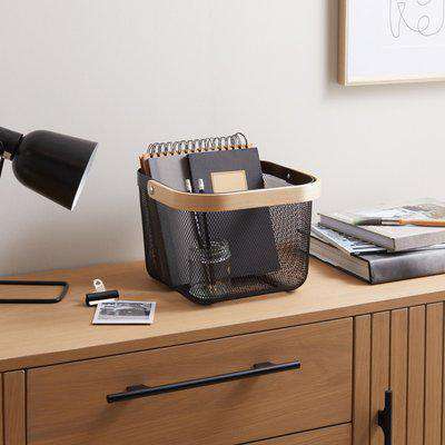 Wire Basket with Wooden Handle Charcoal