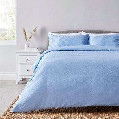 Claudina Jacquard 100% Cotton Reversible Duvet Cover and Pillowcase Set Blue
