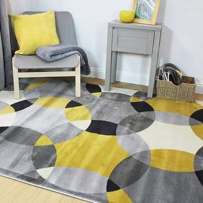 Cocktail Cosmo Geometric Rug Yellow, Grey and White