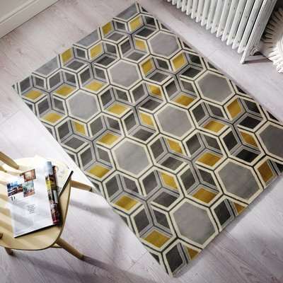 Cocktail Mimosa Geometric Rug Yellow, Grey and White