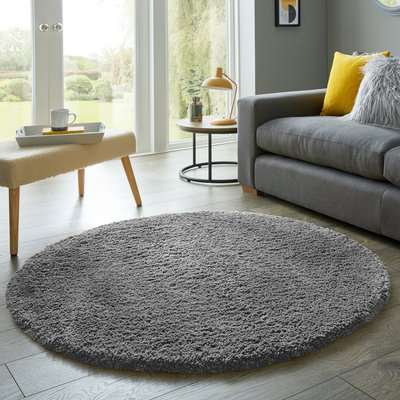 Cosy Teddy Round Rug Charcoal