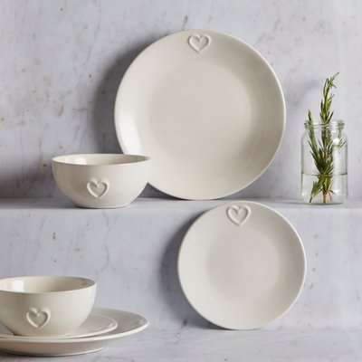 Country Heart 12 Piece Dinner Set White