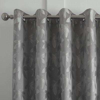 Curtina Romolo Embroidered Silver Eyelet Curtains Silver