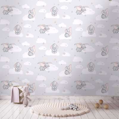Disney Dumbo Wallpaper Grey/White
