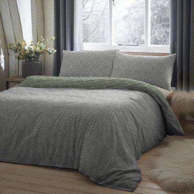 Dream and Drapes Lodge Ditsy Floral Grey and Green 100% Brushed Cotton Duvet Cover Set Green