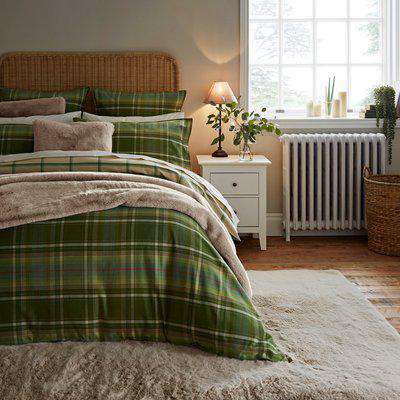 Dorma Angus Check 100% Brushed Cotton Duvet Cover and Pillowcase Set Green