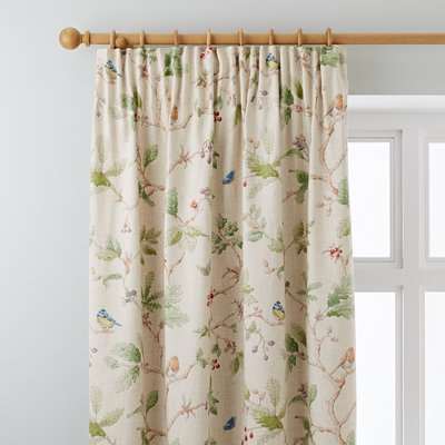 Dorma Woodland Birds Natural Pencil Pleat Curtains Brown, Green and Blue