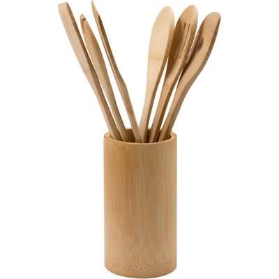 Dunelm Bamboo Utensil Set with Pot Brown