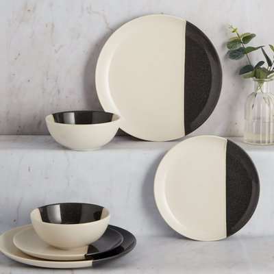 Elements Dipped Charcoal 12 Piece Dinner Set Cream and Charcoal
