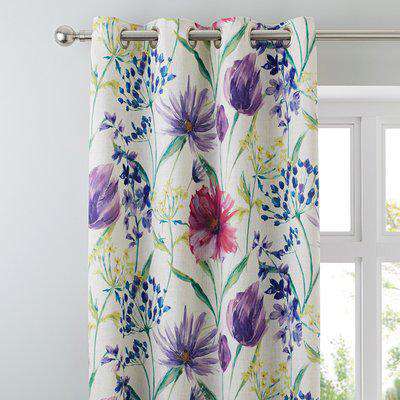 Elise Eyelet Curtains Green, Pink and Purple