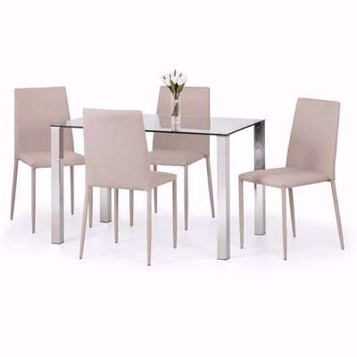 Enzo Glass Dining Table with 4 Jazz Chairs Grey
