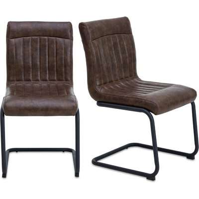 Felix Set of 2 Cantilever Faux Leather Dining Chairs Brown