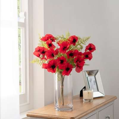 Florals Forever Eleanor Poppy Luxury Bouquet Red 58cm Red, Green and Clear