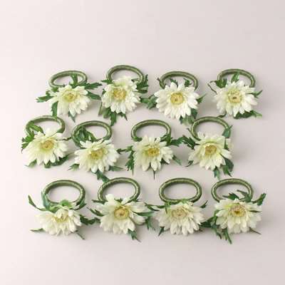 Set of 12 Gerbera Napkin Rings 7cm Off White/Green