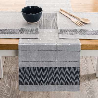 Global Bands Grey 100% Cotton Table Runner Grey/White