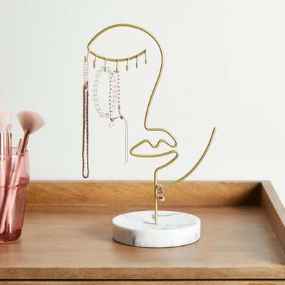 Gold Wire Face Jewellery Stand Gold