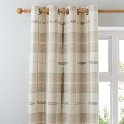 Highland Check Natural Eyelet Curtains Brown, Beige and White
