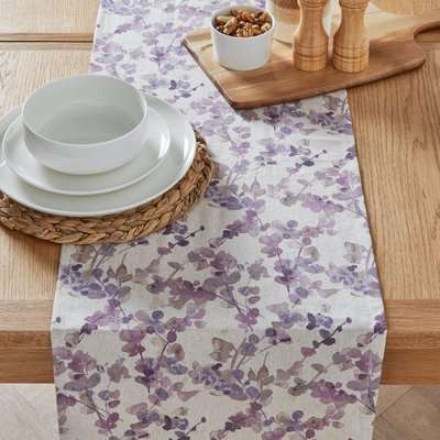 Honesty Floral Table Runner Purple and White