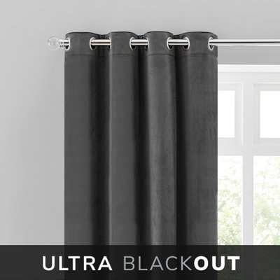 Isla Thermal Ultra Blackout Charcoal Eyelet Curtains Charcoal