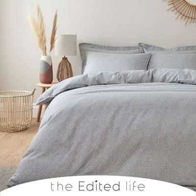 Jett Grey 100% Organic Cotton Double Sided Duvet Cover and Pillowcase Set Grey
