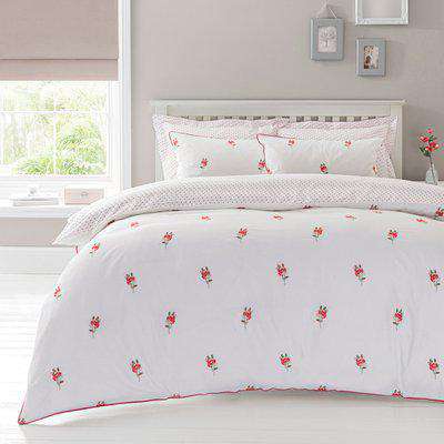 Leila Red Embroidered Reversible Duvet Cover and Pillowcase Set White and Red
