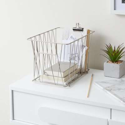 Luxe Brushed Silver Wire Basket Silver