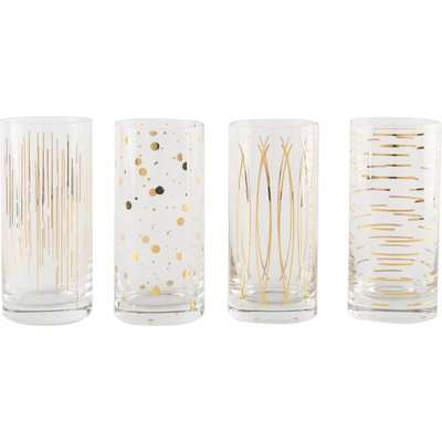Set of 4 Mikasa Cheers Highball Glasses Clear and Gold