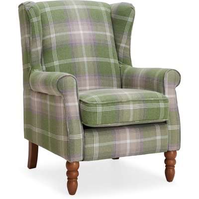 Oswald Check Wingback Armchair Green, White and Purple
