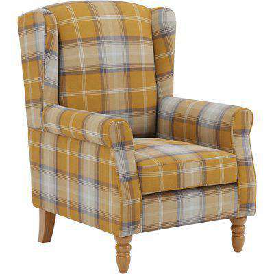 Oswald Check Wingback Armchair Yellow