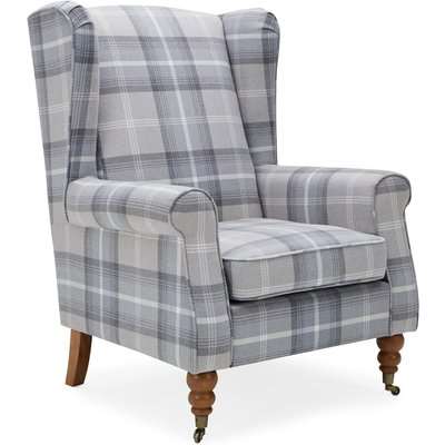 Oswald Grande Check Wingback Armchair Grey and White