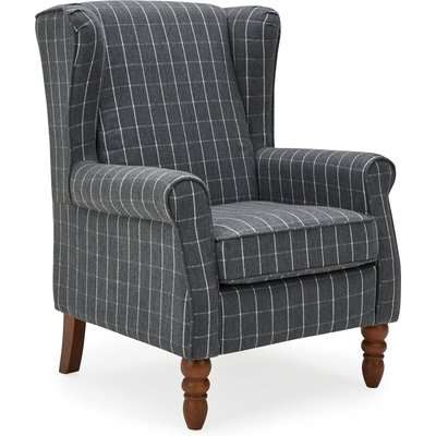Oswald Window Pane Check Wingback Armchair Grey and White