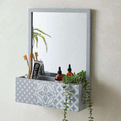 Purity Geo Tile Grey Bathroom Mirror Light Grey