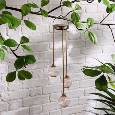 Ribbed Gold and Blush Solar Pendant Lights Pink