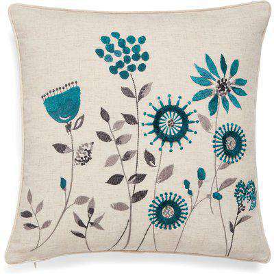 Scandi Field Embroidered Cushion Teal