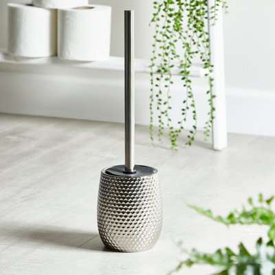 Silver Hammered Effect Toilet Brush Silver
