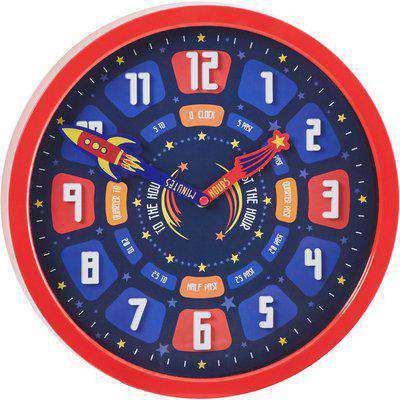 Space Tell The Time Clock Red, Blue and Yellow