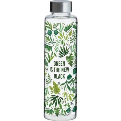 Typhoon 600ml Glass Water Bottle Green, White and Silver