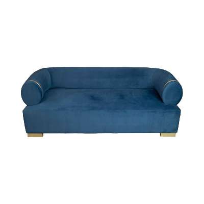 Clare 3 Seaters Blue Velvet Sofa with Brass Inlay