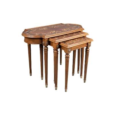 French Nest Side Table with Marquetry Top